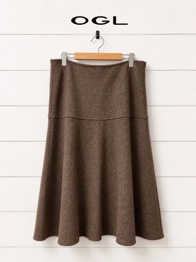 OGL Brown Wool Blend Flared Skirt Size L